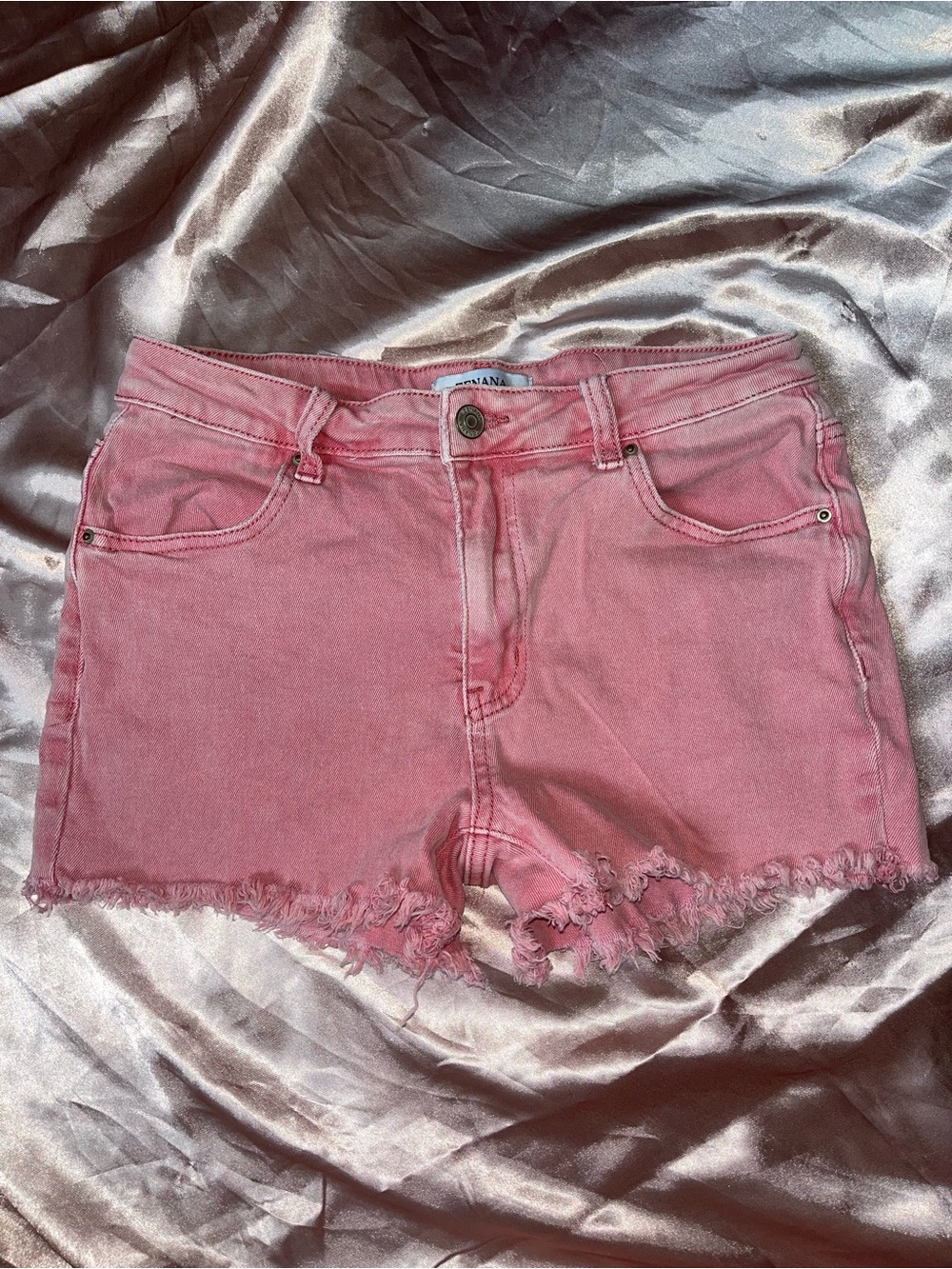 Zenana Outfitters Pink Denim Frayed Hem Shorts